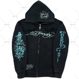 Popular Hip Hop Zipper Hoodies Men Y2K New Harajuku Vintage Sweatshirts Punk Rock Plus Size Loose Anime Hoodie