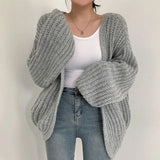 Vintage Harajuku Lantern Sleeve Women Cardigan Sweater Casual Korean Fall Streetwear Tops Coat Chic Lazy Wind Y2k
