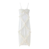 Summer New Elegant Splicing Lotus Leaf Side Dress Romantic Wind Sling