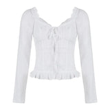 Fairy Solid Color Ruffled Lace Collar Long Sleeve BlouseOutfit