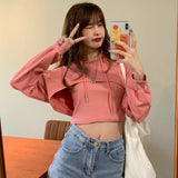Women Cropped Hoodie Korean Clothing Solid Long Sleeve Loose Y2k Women's Sweatshirt Harajuku Hoodie Fashion Short Women