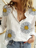 Women Casual Long Sleeve Cotton Linen Shirt Elegant Solid Cardigans Autumn Button Lapel Shirt Loose Oversized Blouse
