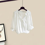 Outfits For Women 2023 Korean Casual V Neck Solid Blouse+irregular Mesh Patchwork Skirt Two Pieces Set Women Clothing