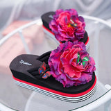 Women Sandals Flowers Slippers Summer Flip Flops Footwear Wedge High Heel Beach Thick Bottom Platform Slides
