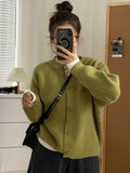 2025 New Lazy Korean Sweater Cardigan Women's Soft Sheeps Pits Button Sweater Dark