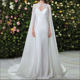Simple Lady's Custom Chiffon Floor Length Wedding Cape Long White Ivory Wedding Jacket Bolero Handmade Bridal