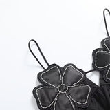 Women's New Black Bright Flowers Decorated Cotton Blouse Small Sling Vest