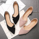 Women Flats Pink Black Pure Color Plus Small Size 34 Large 41 42 43 44 Suede Leather Pointed Toe Office Lady Flat Heel