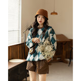2021 Winter Pullovers For Women Vintage Pearls Argyle Clothing Long Sleeve Retro Sweaters Female Knitted Tops