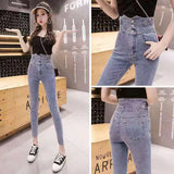 Women High Waist Elastic Skinny Denim Pencil Pants Mom Jeans Camisa Feminina Ladies Slim Casual Cropped pants Female