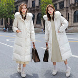 Winter Long Parkas Women Fashion Thick Fur Hooded Coats Women Elegant Collected Cotton Padded Winter Jacket