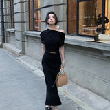 Fashion Women Elegant Bodycon Slim Midi Party Dress Sexy Vintage Casual Prom Birthday Vestidos Female Chic Clothes