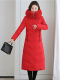 Women Long Warm Down Jacket Winter 2022 Trendy Fashion Solid Zipper Casual Soft Feather Hooded Coat Parkas