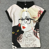 Summer New Floral Short Sleeve Vintage Blouse Turn Down Collar Shirt Blusas Feminino Ladies Blouses Womens
