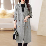 Fall and Winter Elegant Double-breasted Warm Wool Coat Female Korean Version of the Fashion Loose Coat Simple Long