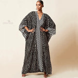Retro Striped Batwing Sleeve Plus Size Loose Maxi Dress For Women Summer Beach Wear Kaftan Shirt Robe De Plage