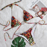 Zingj New Sexy Strap Swimsuit Luxury Rhinestone Bikini Tropical Flower Bathing