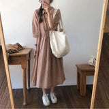 Winter 2pcs Set Women Korean Kawaii Cardigans Single Breasted Sweaters And Half Sleeve Plaid Dress Japanese Loose