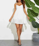Queens Women Solid Strapless Beach Bohemian Sundress Button Cotton Mini Dress