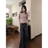 Y2K Striped Sweater Women Harajuku Turtleneck Knit Pullovers Korean Patchwork Knitwears Vintage O Neck Slim Jumpers