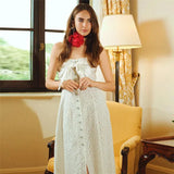 White Lace Buttoned Halter Midi Dress- Outfit