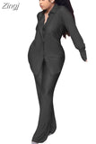 Solid Suit Two Pieces Outfits Office Lady Long Sleeve Lapel Jacket Coat Suits 2023 Women Casual Wide Leg Trousers