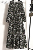 Print Long Dress Women Lantern Long Sleeve High Waist Elegant Party Dress Ladies Casual Spring Summer Beach Maxi