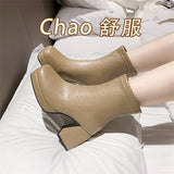 Women's thick and thin boots socks boots high heels square toe short boots women's autumn single boots large size