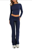 Fashion Casual Hottie Umbilized Summer Milk Silk Long-Sleeved Top Two Sets Of