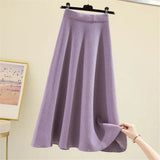 Thick Large Swing Knitted Long Skirt Women'S 2021 Korean Elegant Solid Color Pleated Skirt High Waist A-Line Midi