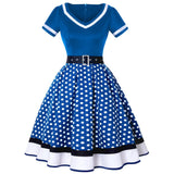 Patchwork Women Summer Dresses Robe Vintage 1950s Pin Up Swing Party Work Wear Rockabilly Dress Polka Dot Printed