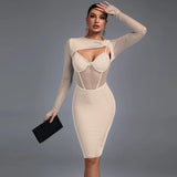 Bandage Dress 2022 Women Long Sleeve Bandage Dress Bodycon Elegant Sexy Purple Evening Party Dress Summer Club