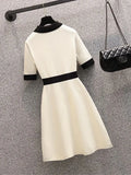 Dresses For Women Knitted Sweater Dress Bow Tie Button Vintage Party Mini Dress Elegant Casual Vestido