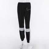Joggers Women Pants Hip Hop Patchwork Sweatpants Harem Casual Side Split Button Panelled High Waist Trousers