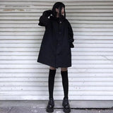 Harajuku Black Jacket Women Dark Academic Long Sleeve Loose Hooded Midi Outwear Bf Streetwear Oversized Casual Capes