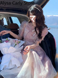 Summer Causal Vintage Fairy Dress Women Patchwork Korean Sweet Elegant Party Dress Female Outwear Sexy Evening Beach