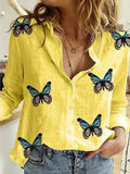 Women Casual Long Sleeve Cotton Linen Shirt Elegant Solid Cardigans Autumn Button Lapel Shirt Loose Oversized Blouse