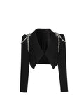 Spring Autumn Elegant Ol Women Chain Short Blazer Harajuku Punk Chains Cropped Jacket Casual Long Sleeve Super Short