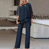Women Straight Long Pants Outfits Casual Off Shoulder Ruffled Irregular Party Suit Spring Office Commuting Two Piece Set