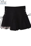 Women's A-line Skirts Bandage Lace Patchwork Kawaii Lolita Mini Skirt Korean Gothic Black High Waist Y2k Harajuku Vintage
