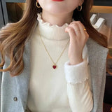 Solid Sweater Women Plus Velvet Knitted Pullovers Korean Fleece Thick Half High Collar Knitwear Basic Elastic Slim