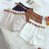 Office Lady 2022 Spring Women Shorts Solid Suits Shorts With Sashes Female With Pockets Casual Shorts Korean