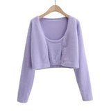 Cropped Button Knit Two Piece CardiganOutfit