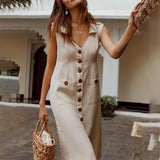 Summer Women's Dresses Elegant Dot Print Boho Dress Feminine Turn-down V-neck Dress Button Pocket Dress