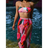 New Sexy 3Pcs Women Bikini Set With Beach Dress Printed Patchwork Biquini Swimwear Push Up Swimsuit Summer Bathing