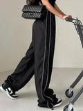 Baggy Black Sweatpants Basic Low Rise Pants Side Stripe Patchwork Jogging Trousers Women Streetwear y2k Aesthetic