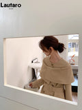 Spring Autumn Elegant Chic Long Khaki Shawl Style Trench Coat for Women Double Breasted Luxury Designer Clothing