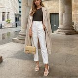 Women's Pants Beige Pencil High Waist Pants For Women Office Casual Elegant Woman Trousers Fashion Streetwear Summer