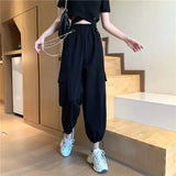 Harajuku Loose Cargo Pants Women High Waist Elastic Streetwear Wide Leg Pants Vintage Korean Summer Hip Hop Gothic