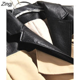 2023 Autumn And Winter British Style Temperament Leather Contrast Color Windbreaker Women's 2023 Double Breasted